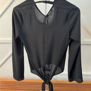 Madewell Black Long Sleeve Tie-Front semi sheer Top